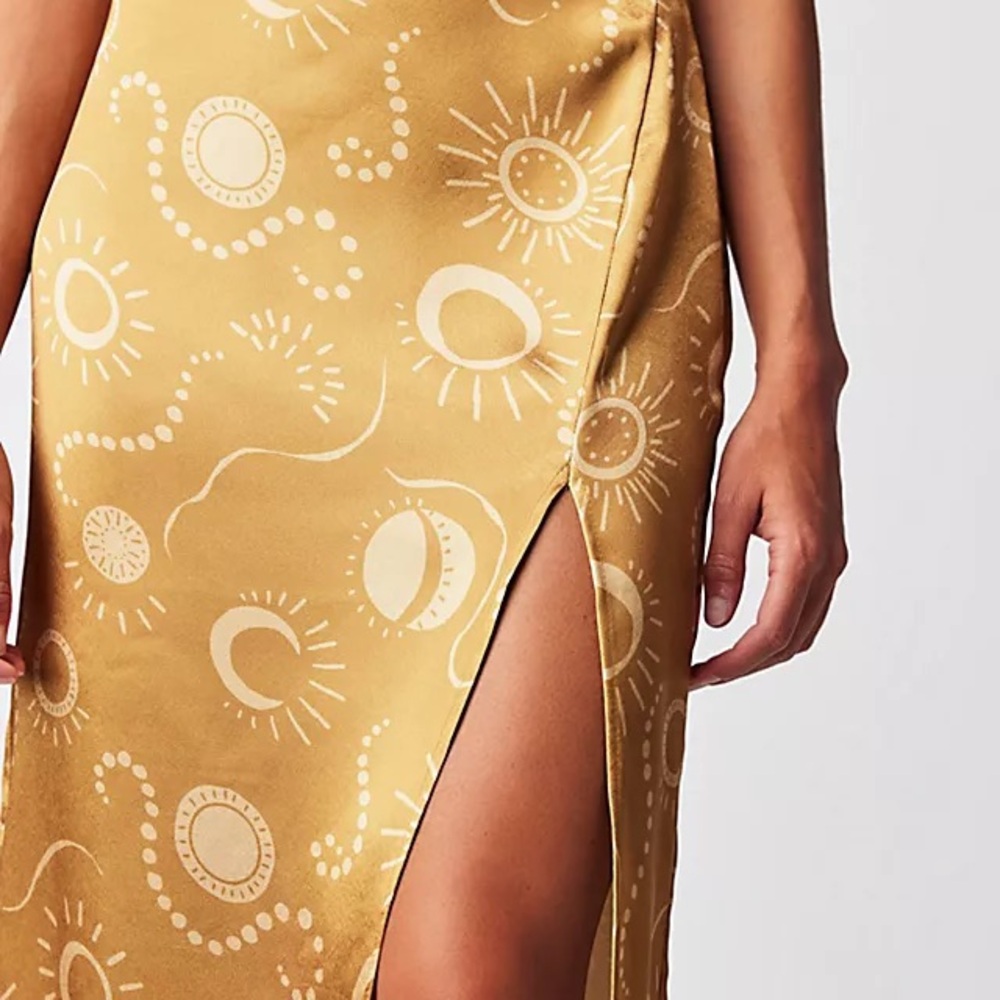 Free People Serena Slim Maxi Skirt in Gold NWT